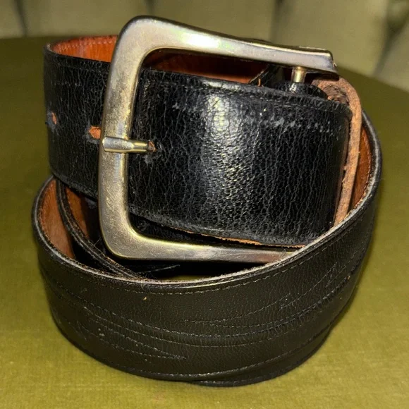 Lucchese Black Leather Belt with Gold Single Prong Buckle Retro Size 42 - Picture 4 of 8
